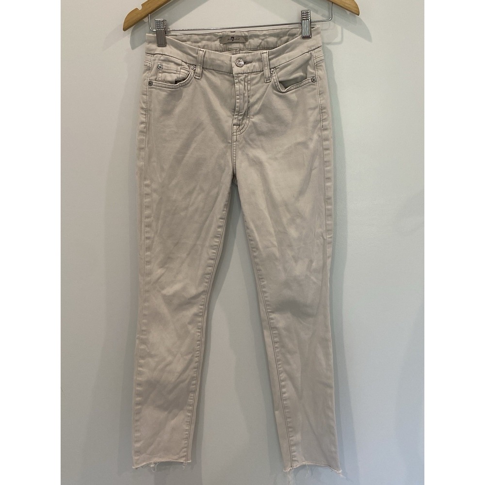 7 For All Mankind Denim Distressed Skinny Jeans Cream 25